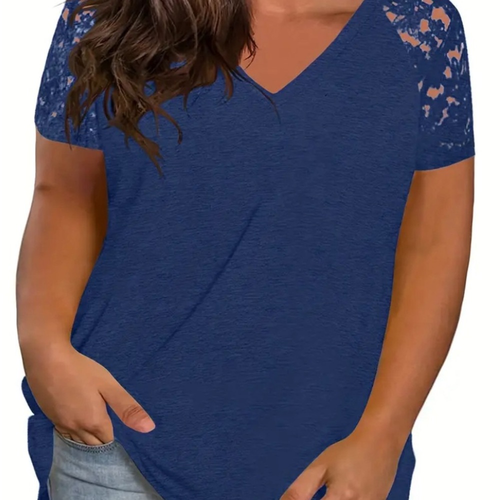 Plus size lace sleeves t shirt